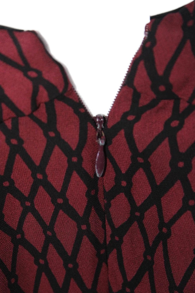 Marni Italy. Red, Black Viscose Sleeveless Crew Neck Printed Dress