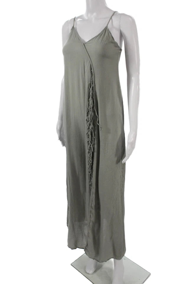 Indah Gray Cotton Blend Sleeveless Bohemian Maxi Slip Dress