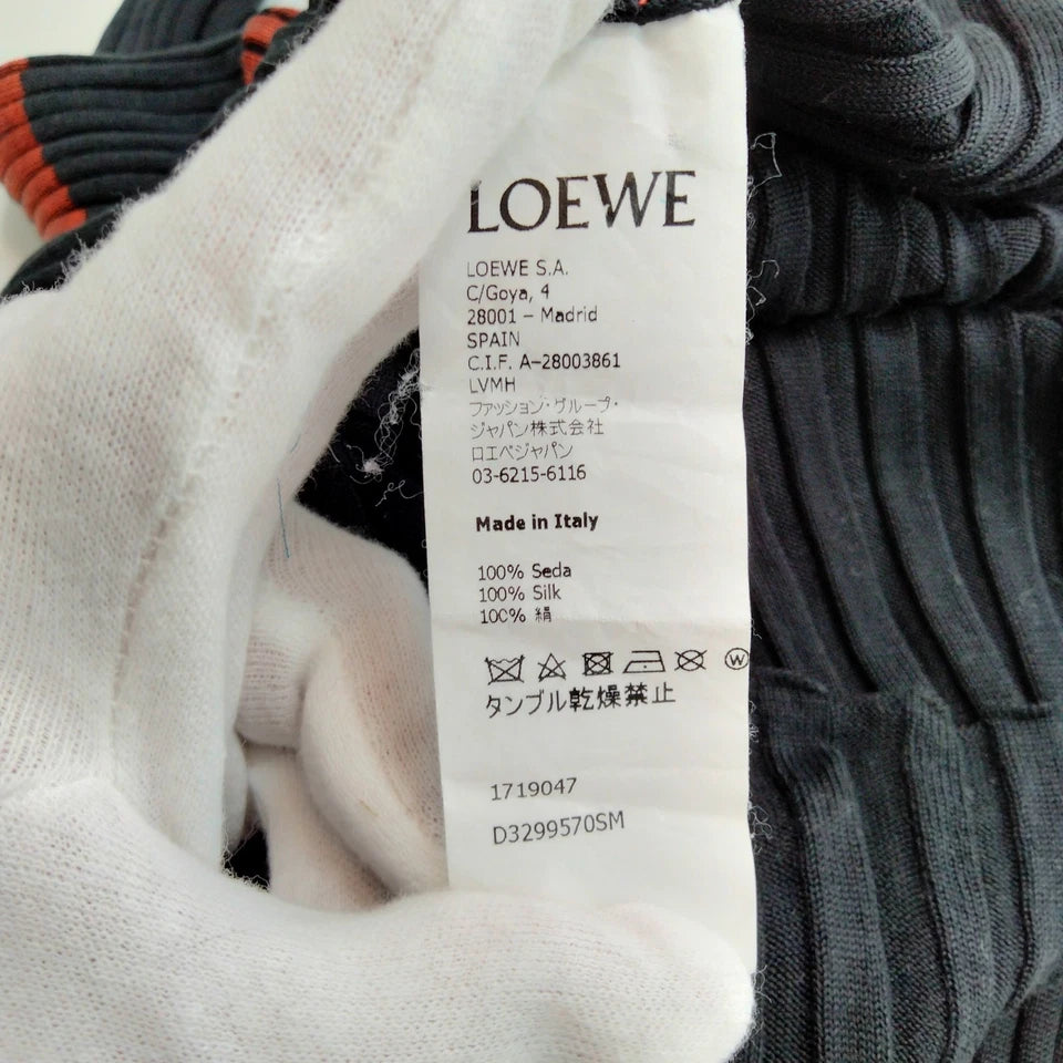 Loewe Madrid. Black Silk with Rust Color Accent Stretch Turtleneck Top