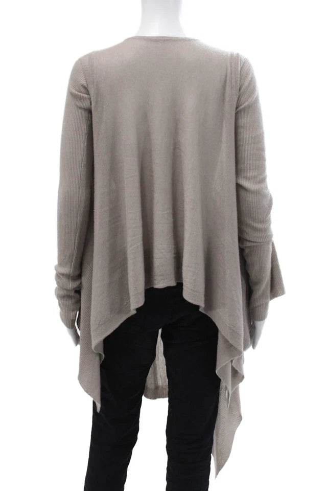 Rick Owens Paris. Beige Long Sleeve Oversized Draped Cashmere Sweater