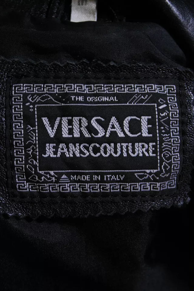 Versace Italy. Jeans Couture. Black Leather Three Button Jacket