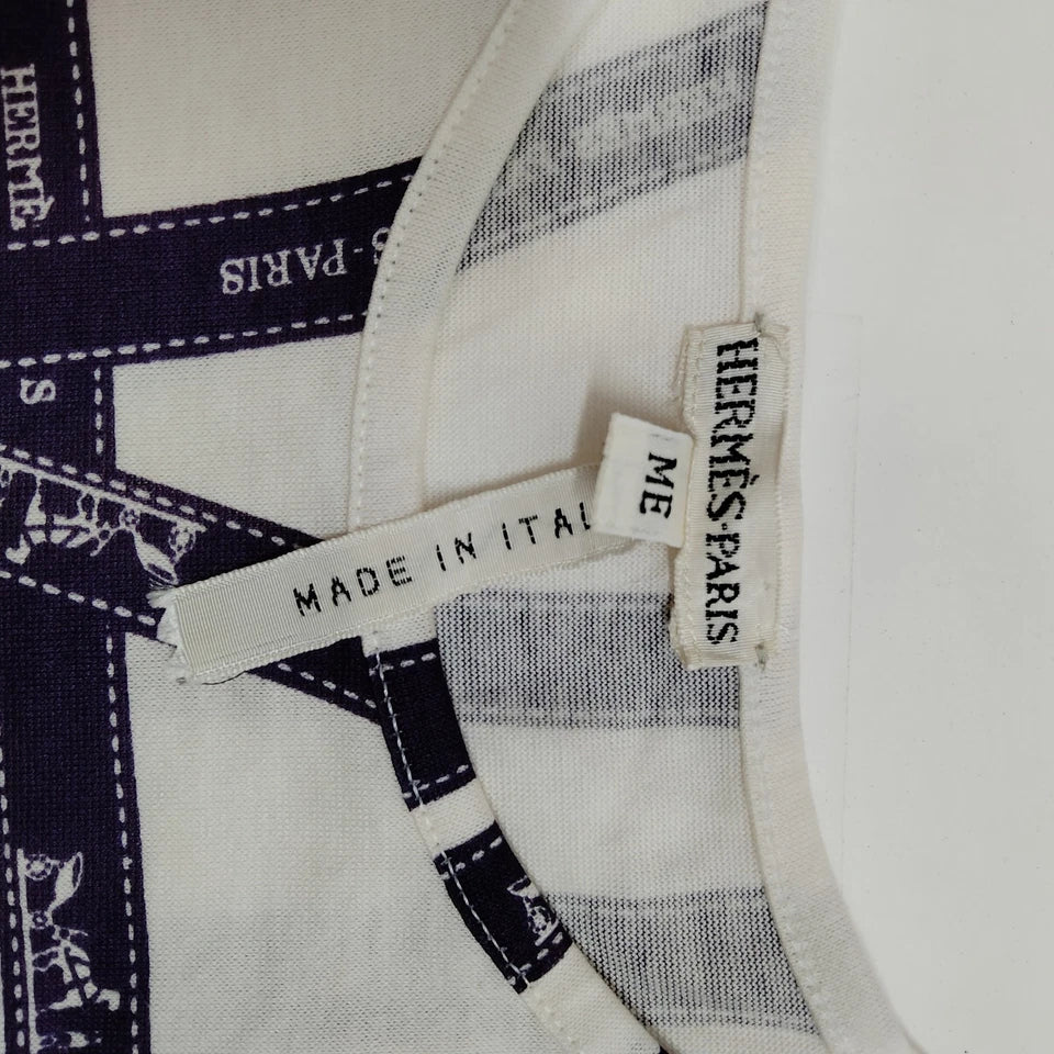 Hermes Paris. Vintage Logo Black Ribbon Cotton Top