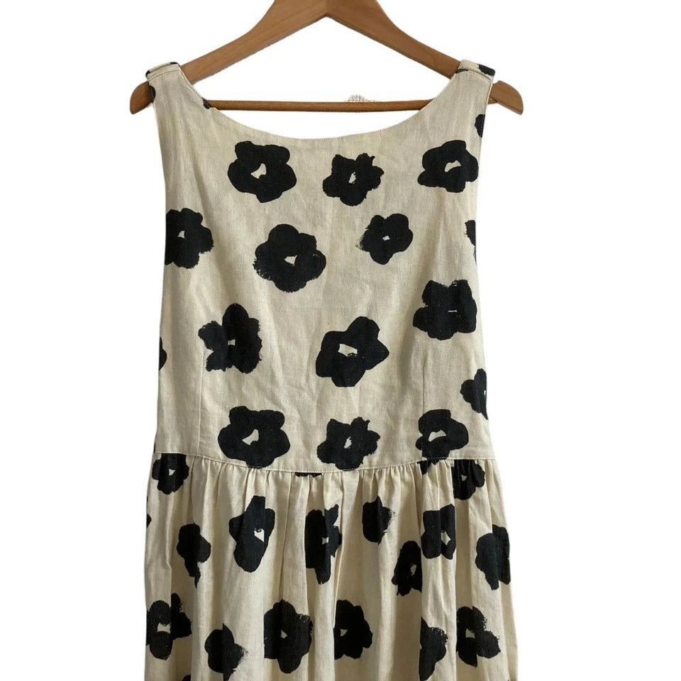 RITA ROW JAPAN. Beige, Black Pop Floral Sleeveless Print Dress