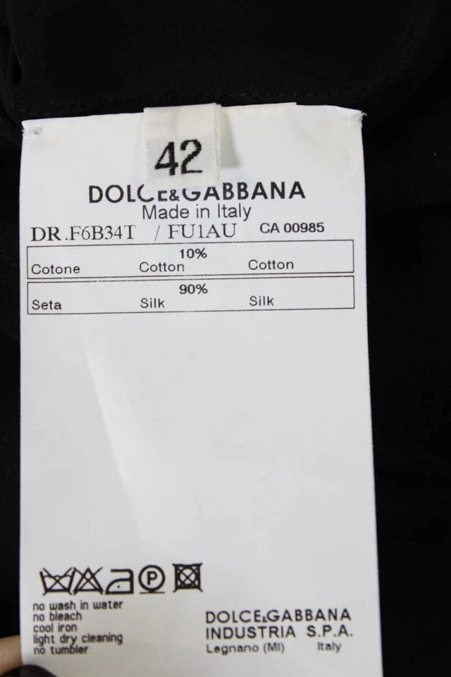 Dolce and Gabbana Italy. Black Textured Short Sleeve Button Sleek Dress