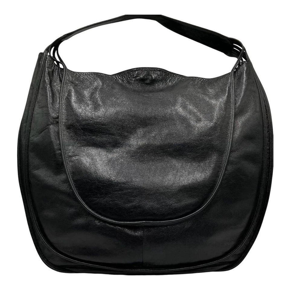 MICHIAMO JAPAN. Black Extra Large Hobo Style Lambksin Leather Shoulderbag