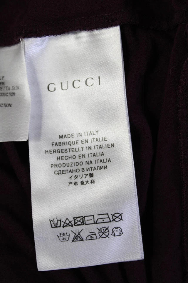 Gucci Italy. Burgundy Viscose Knit Embellishments Front Drop Waist Mini Dress