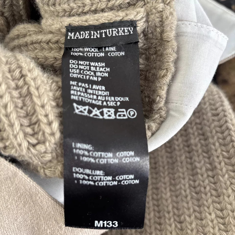 Haider Ackerman Belgium. Beige Chunky Pockets Sweater Mixed Material Turtleneck