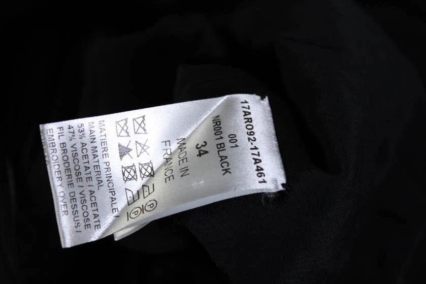 CHLOE PARIS. Black Embroidered Round Neck Short Sleeve Zip Up Dress