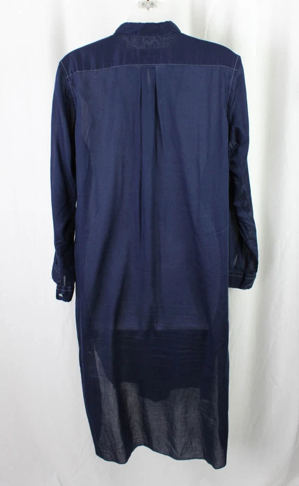Comme De Garcons Japan. Tricot. Navy Blue Cotton Half Button Long Sleeve Dress