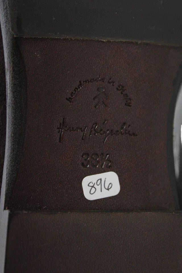 HHenry Beguelin Paris. Handmade Brown Suede Embossed Lace Up Over Knee Boots Shoes Sz 8.5