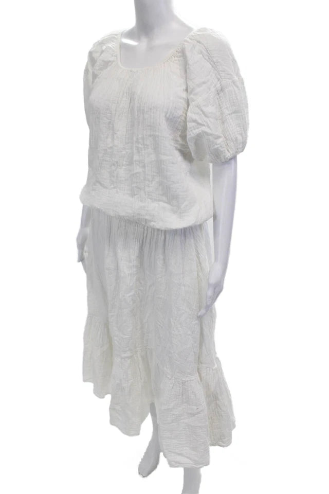 RHODE Maxi Bohemian White Square Neck Short Sleeve Dress