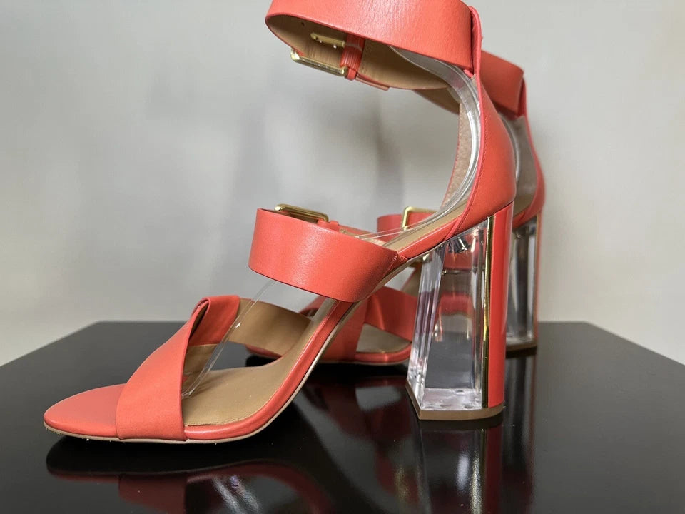 Calvin Klein NY. Orange Leather/Lucite Heels Size 39 US 9