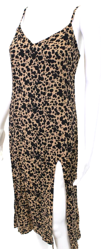 Reformation NY. Brown Spotted Adjustable V-Neck Sleeveless Maxi Dress