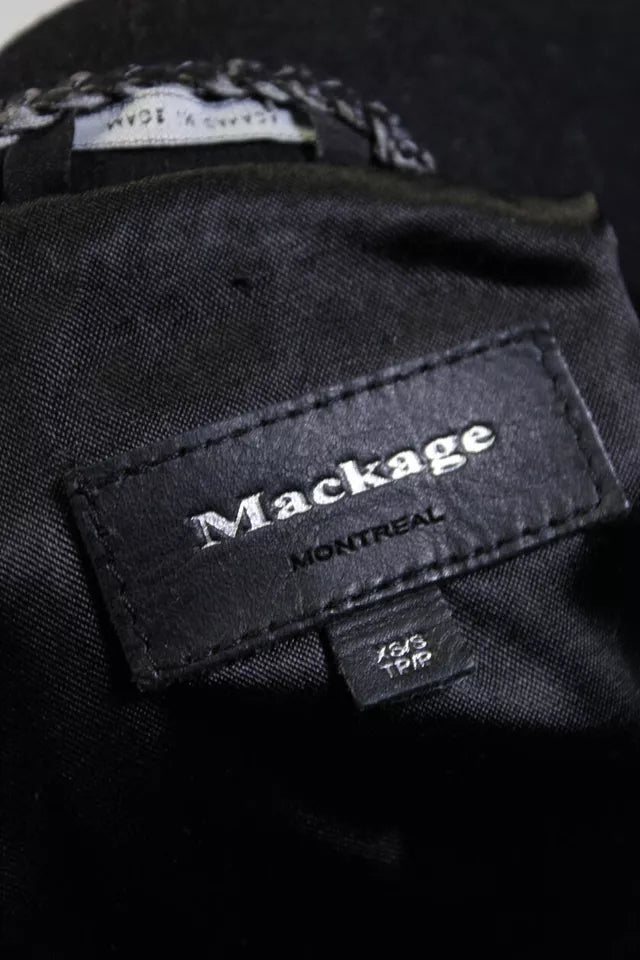 Mackage Black Wool Front Zip Leather Trim Collared Jacket
