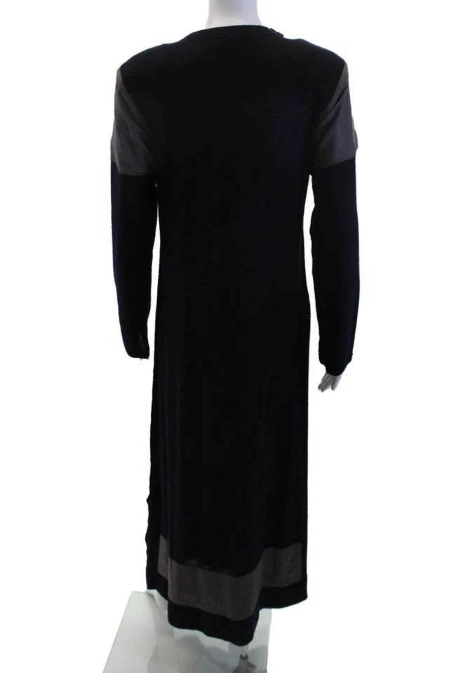 Comme Des Garcons Japan. Dark Blue Long Sleeve Maxi Wool Sweater Dress