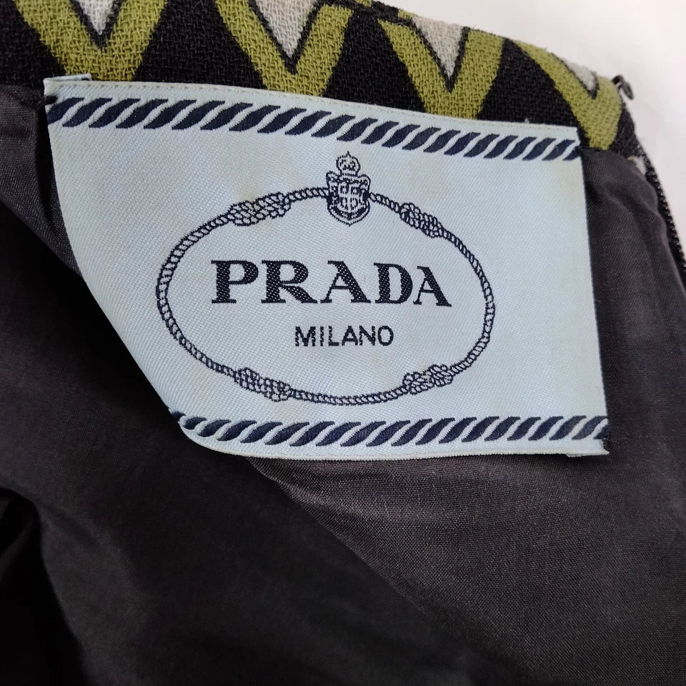 Prada Italy. Wook, Cupro, Silk Geometric Print Dress