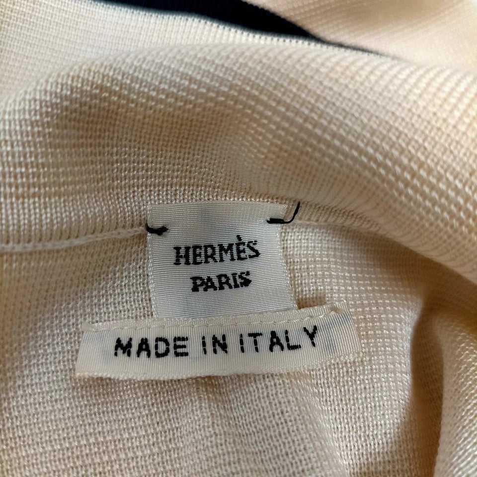 Hermes Paris. Cream Silk, Cashmere w/Black Accents Dress