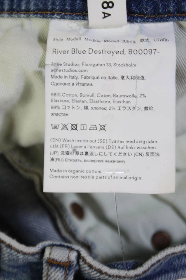 ACNE Studios Sweden. Blue Cotton Button Up Destroyed High Rise Jeans