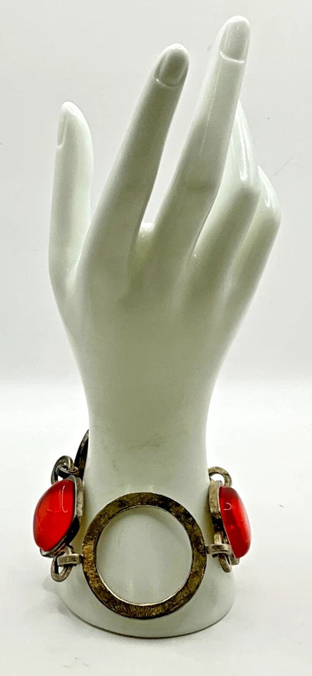 Claude Montana PARIS, Signed On Reverse Claire Deve Metal Orange Glass Bracelet