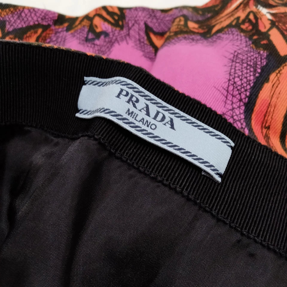 Prada Italy. Vintage Silk, Cupro, Cotton Blend Abstract Print Skirt
