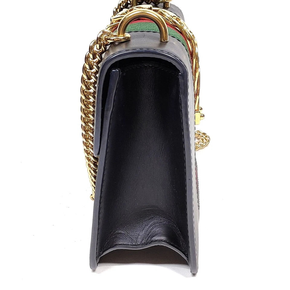 Gucci Italy. Vintage 2016 Collection Gold Chain Strap Black Leather Mini Shoulder Bag