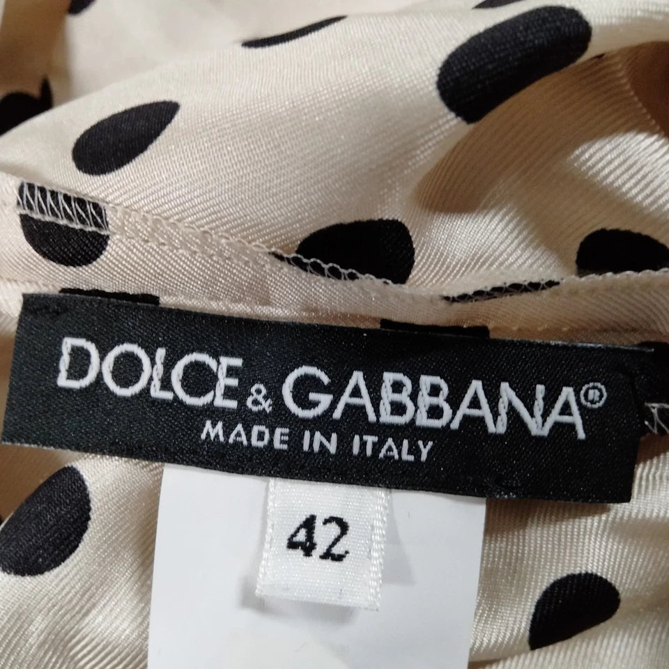 DOLCE&GABBANA ITALY. Cream/Black Polka Dot Silk Dress
