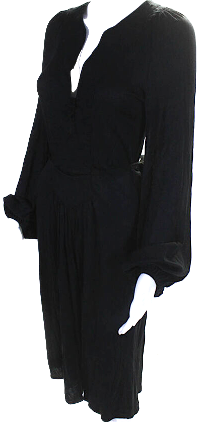 Isabel Marant Paris. Black Long Sleeve V Neck Jersey Tie Waist Midi Dress
