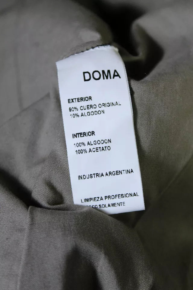 Doma Italy. Olive Green Leather Collared Long Sleeved Motorcycle Jacket