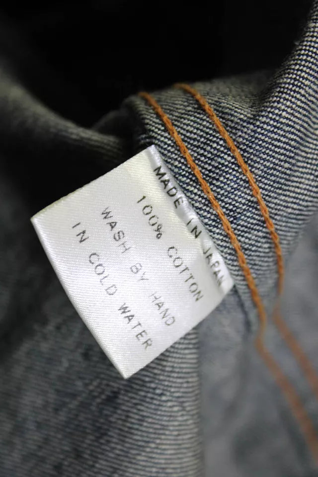 Dries Van Noten Belgium. Blue Medium Wash Collar Long Sleeve Denim Jacket