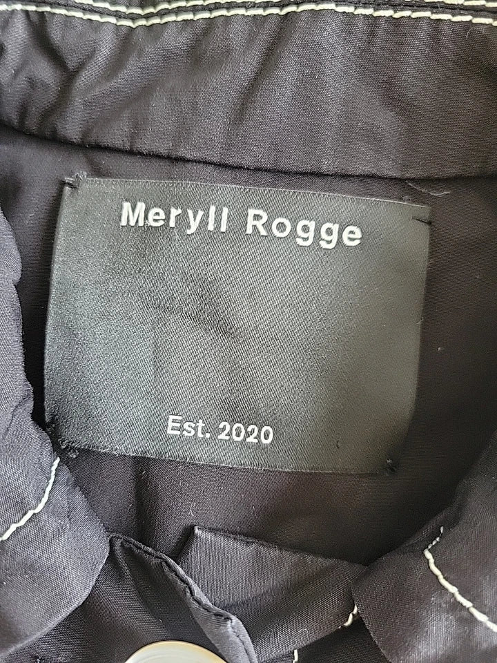 Meryll Rogge Belgian. Black Big Collar Cotton Poplin Contrast Stitch Shirt 2025 Paris Andam Fashion Award Winner