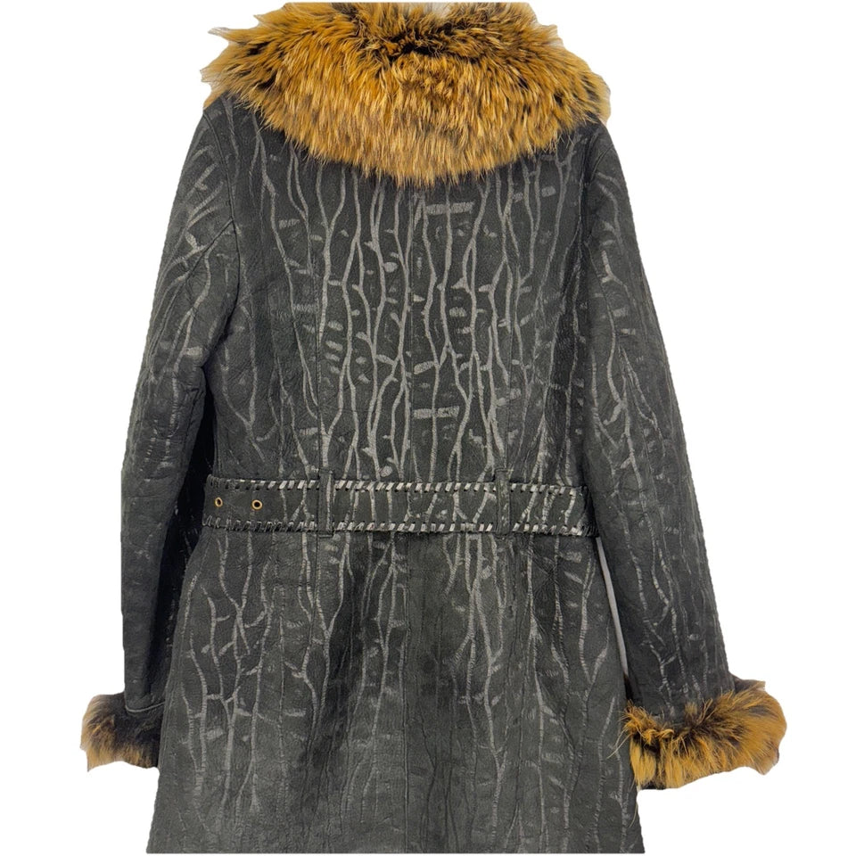 VIYONTO. Genuine Lamb skin shearling jacket, Black, Real Finn Raccoon Fur Trim, 2 Pockets. MANY MORE FURS, FAUX FURS IN STORE ONLY