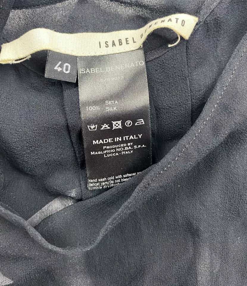 Isabel Benenato Italy. Dark Blue Sleeveless Silk High Neck Layered Top Blouse / Tunic