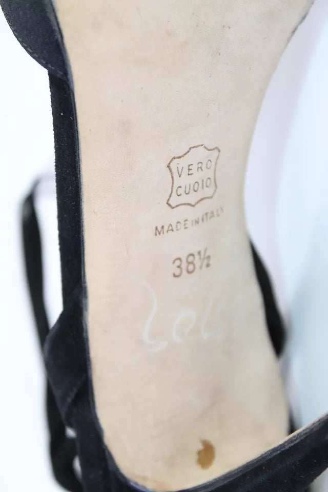 Manolo Blahnik Black Suede Lace Up High Heels Sandals Shoes Size 38.5