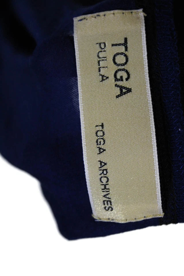 Toga Pulla Archives Japan. Blue/Beige Off Shoulder Mesh Trim Blouse