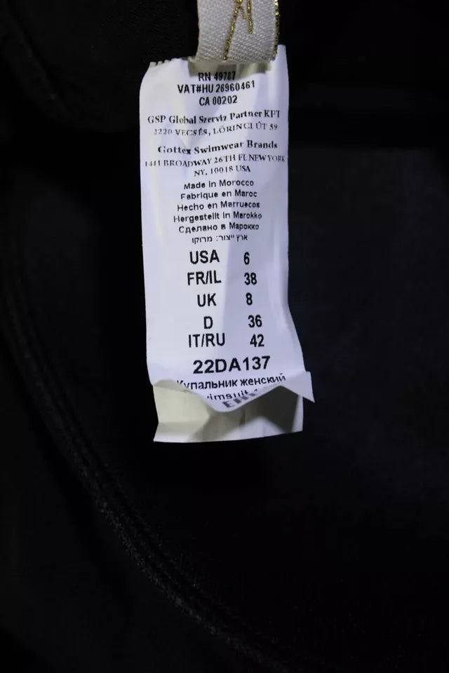 Gottex NEW. NWT. Black Metallic Abstract Print V-Back One Piece Swimsuit Size 6