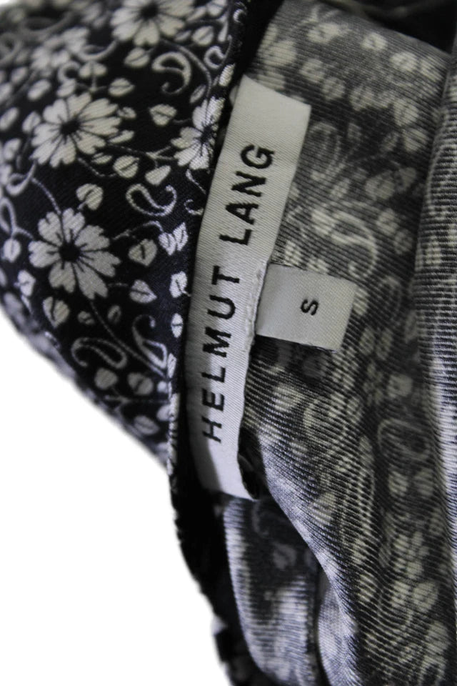 Helmut Lang NY.NEW W/TAGS. Black Silk Floral Print Scoop Neck Wrap Blouse