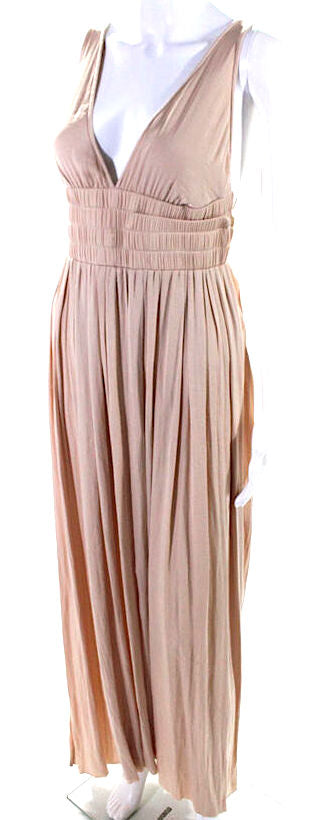 Elizabeth and James New York Beige V Neck Satin Sleeveless Maxi Dress
