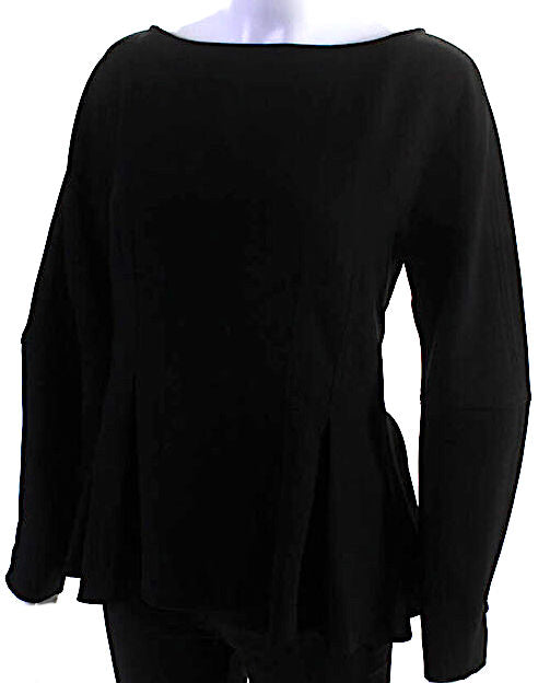 Proenza Schouler NY. Black Crepe Boat Neck Long Sleeve Blouse Top
