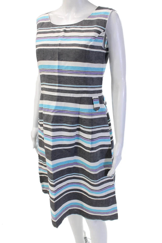 Courreges Paris. Black Striped Sleeveless A-Line Shift Dress