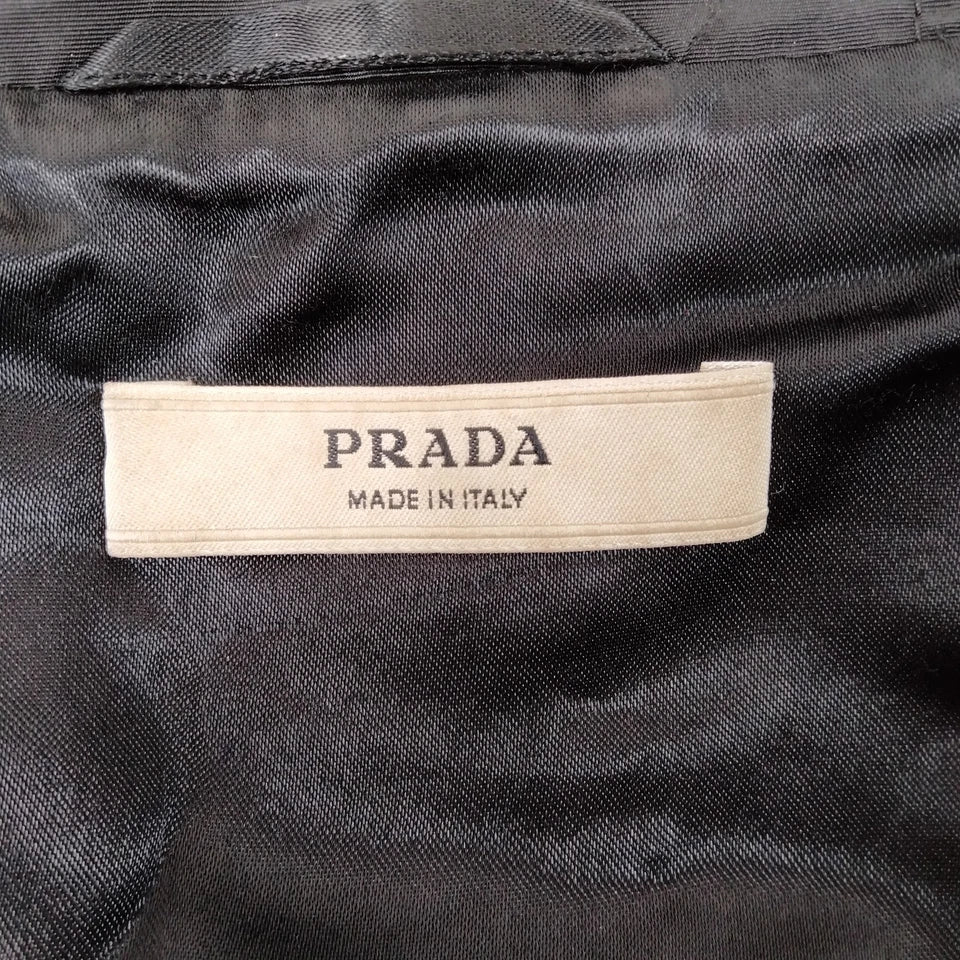Prada Italy. Black Silk, PolyTech Nylon Hooded Cropped Jacket