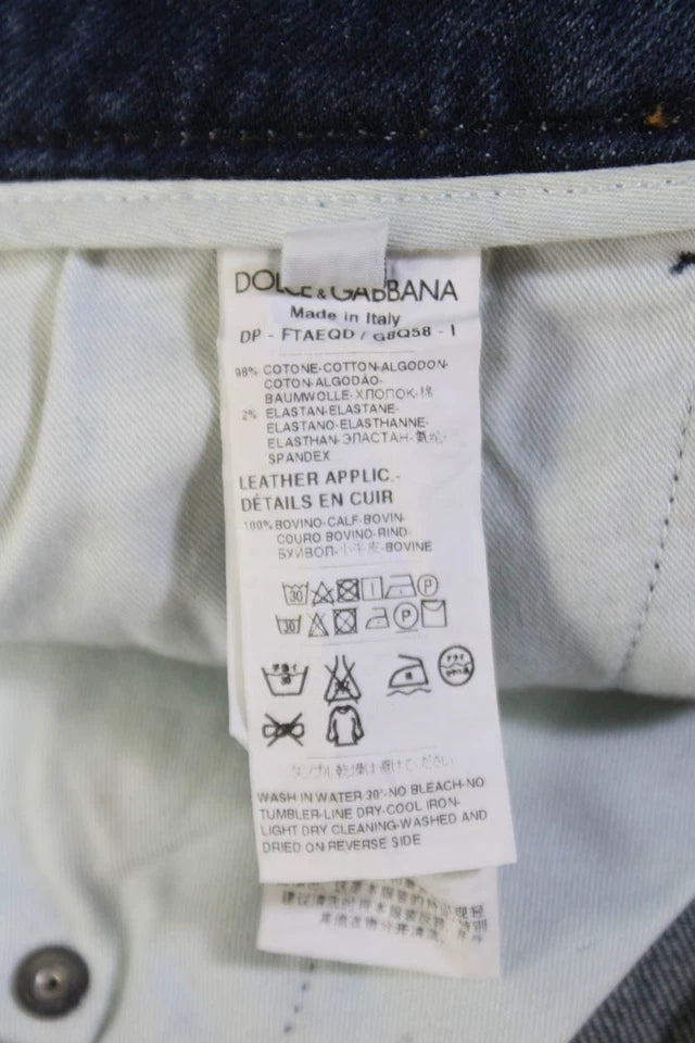 Dolce & Gabbana Italy. Blue Denim Patch-Work High Rise Cuffed Carpi Jeans