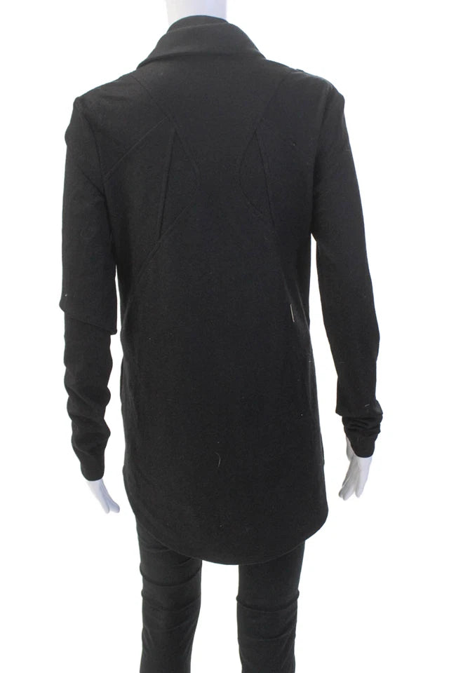 Helmut Lang Black Wool Asymmetric Zip Up Collared Jacket