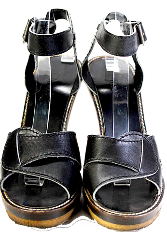 Proenza Schouler NY. Black/Beige Leather Striped Flat Sandals SZ 8.5