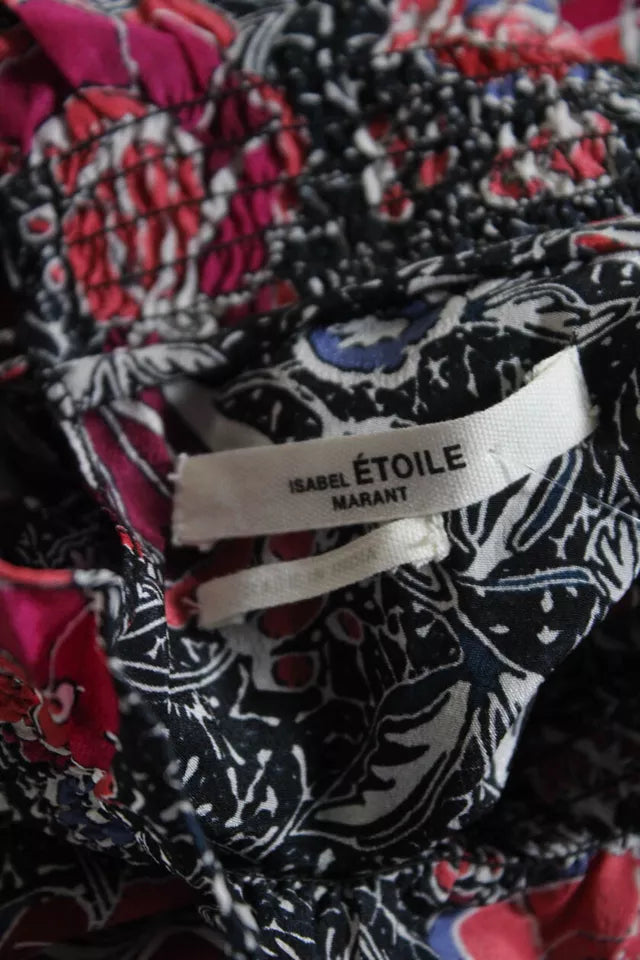 Isabel Marant Etoile Paris. Black Silk Chiffon Floral A-Line Maxi Dress