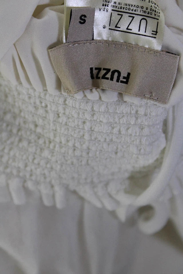 Jean Paul Gaultier Paris. Fuzzi Line. White Halter Strapless Smocked A Line Maxi Dress