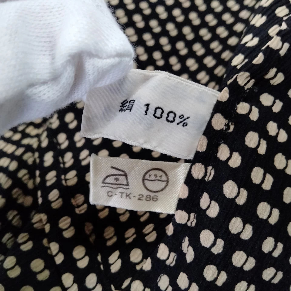 Christian Dior Paris. Dark Brown Geometric Print Silk Bow Blouse