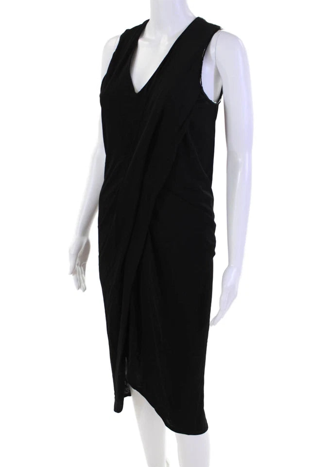 Helmut Lang NY. Black Viscose Back Zip Sleeveless V Neck Knit Shift Dress
