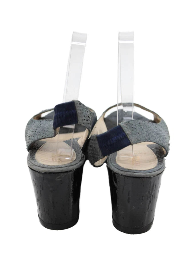 Fendi Italy. Gray Wedge Heel Platform Snake Embossed Slingback Sandals Size 40