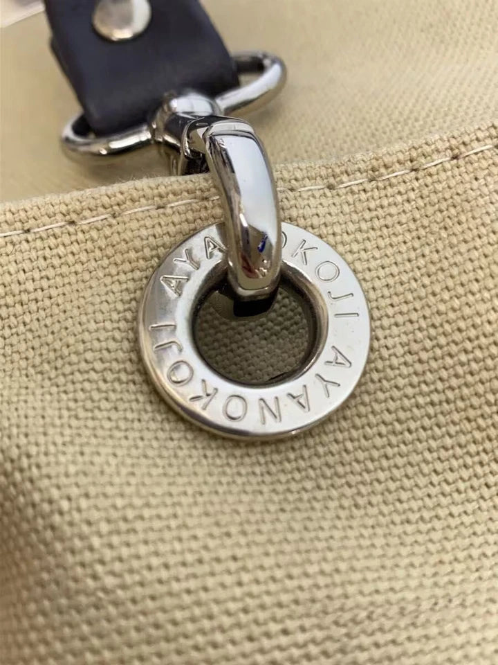 AYANOKOJI JAPAN. Large Kiss Lock Beige Canvas Shoulder Bag