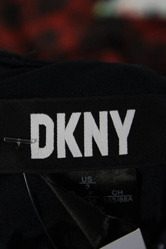 DONNA KARAN. DKNY Black Round Neck Spaghetti Straps Cinch Wrap Mini Dress